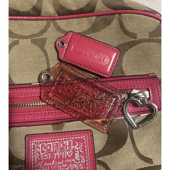 Authentic Coach Signature Poppy Backpack Tan Canvas/Pink Leather Trim F22948 - Picture 8 of 16